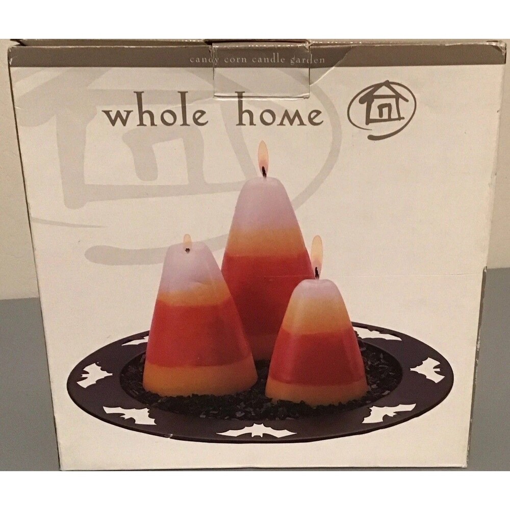 Whole Home CANDY CORN CANDLE GARDEN Complete 5-Pc. Set Halloween Fall Season NIB